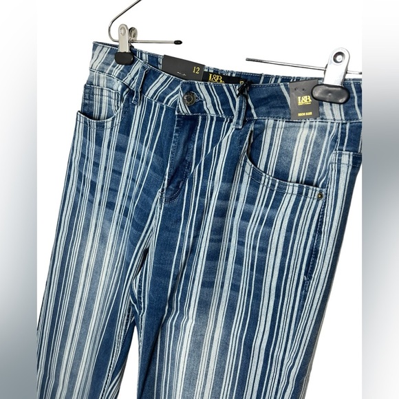 Lucky & Blessed Women’s High Rise Flare Stripe Denim Jeans - Picture 5 of 16